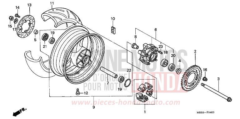 ROUE ARRIERE de VTR "FireStorm" MAT GUNPOWDER BLACK METALLIC (NH436) de 2003